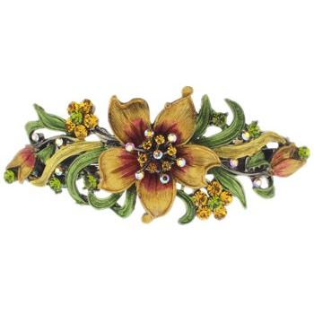 Medusa's Heirlooms -  Large Hibiscus Enamel Automatic Barrette - Gold (1)