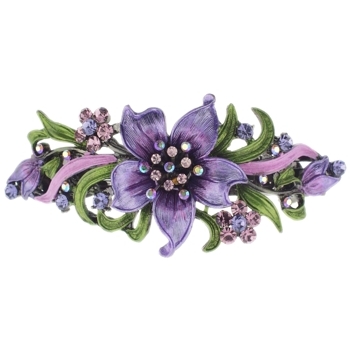 Medusa's Heirlooms -  Large Hibiscus Enamel Automatic Barrette - Purple Violet (1)