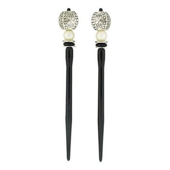 Mei Fa - Hairstyx - Ashram Silver - Short Hairsticks - (Set of 2)