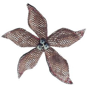 Michal Dagan - Leather Flower Brooch/Pin - Brown Snakeskin Inspired