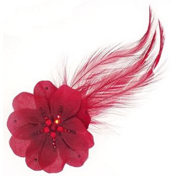 Michelle Roy - Medium Pansy - Ruby Red w/Red Swarovski Center & Feather