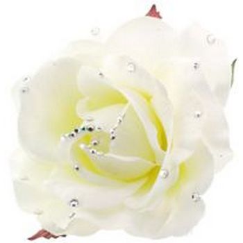 Michelle Roy - Large Silk Rose Clip - White W/ Swarovski Crystal & Pearl Accents