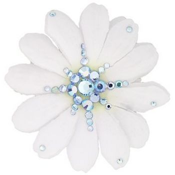 Michelle Roy - Medium Daisy Clip - White w/Aqua Swarovski Crystal Accents