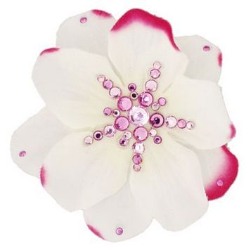 Michelle Roy - Medium Pansy - White w/Pink Swarovski Center