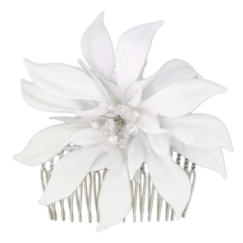 Mona Lisa -  Fountain Flower Comb - White Enamel (1)