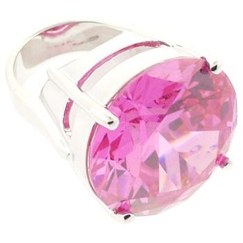 nOir - Large Round Pink CZ/Silver Ring (1) - Size 6
