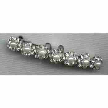 Austrian Crystal & Pearl Flower Barrette - White