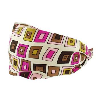 Rachel Weissman - Multi-Colored Squares Thick Headband - Yellow/Pink/Brown