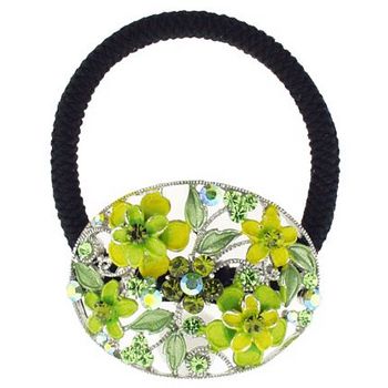 Rachel Weissman - Enamel Roses on Oval Pony Elastic - Green