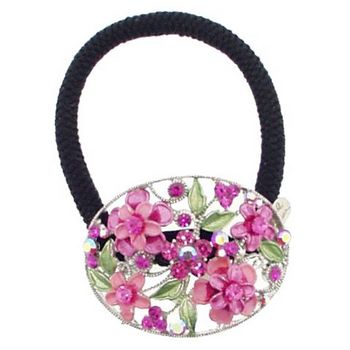 Rachel Weissman - Enamel Roses on Oval Pony Elastic - Pink