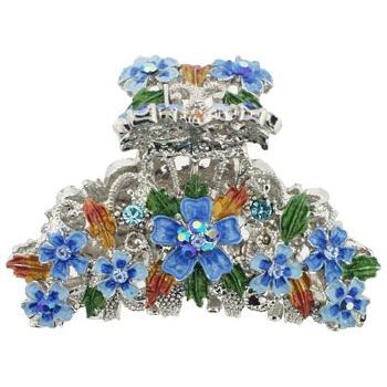 Rachel Weissman - Enamel Daisies on Silver Jaw Clip - Blue