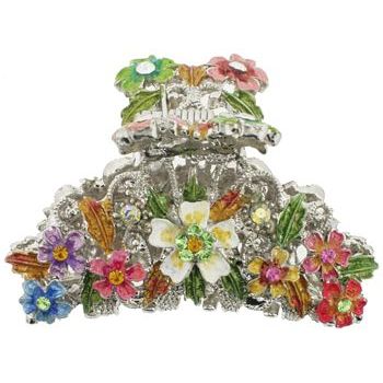 Rachel Weissman - Enamel Daisies on Silver Jaw Clip - Multi-Colored