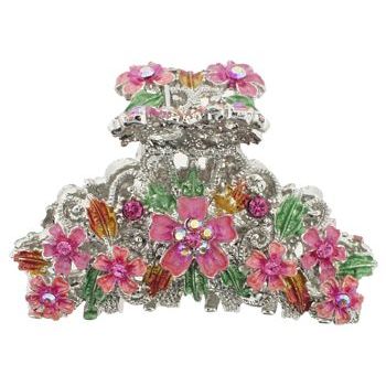 Rachel Weissman - Enamel Daisies on Silver Jaw Clip - Pink