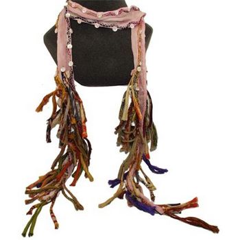 Chan Luu - Small Tie Dye Dori Silk Scarf w/ Buttons & Rag Tie Ends - Pink