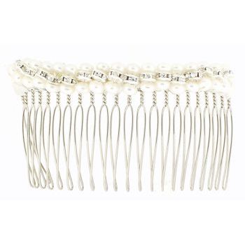 Renee Rivera - Metal Comb w/Pearls, Crystals & Rondelles - Silver & Champagne