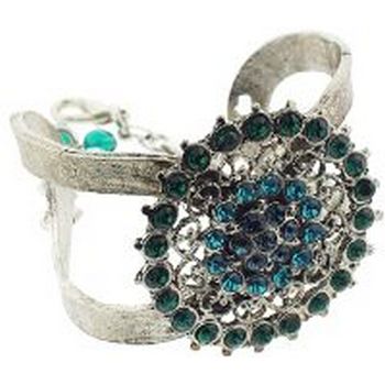 Seasonal Whispers - Bracelet Cuff w/Starburst of Emerald Hued Crystals & Stones (1)