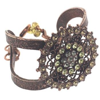 Seasonal Whispers - Bracelet Cuff w/Starburst of Gold & Yellow Hued Crystals & Stones (1)