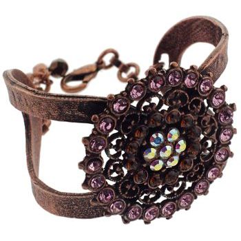 Seasonal Whispers - Bracelet Cuff w/Starburst of Pink Hued Crystals & Stones (1)