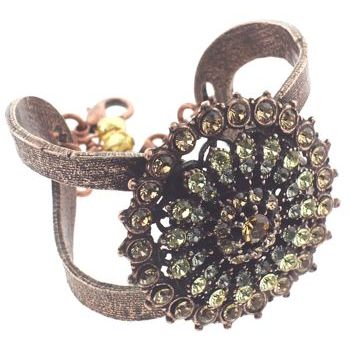 Seasonal Whispers - Copper Hued Bracelet Cuff w/Starburst of Gold & White AB Crystal Stones (1)