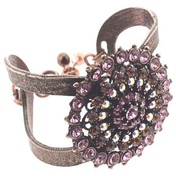 Seasonal Whispers - Copper Hued Bracelet Cuff w/Starburst of Pink Chocolate Hued Crystals & Stones (1)