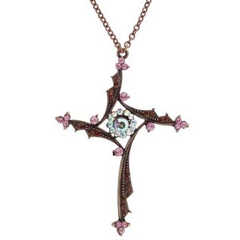 Seasonal Whispers - Cross Necklace w/Pink & Chocolate AB Crystals (1)