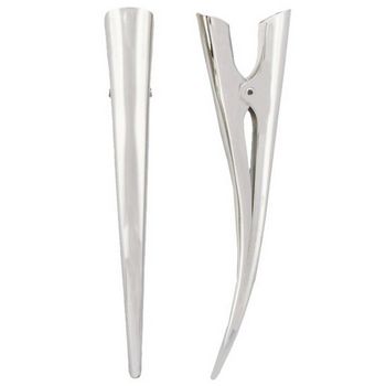 HB HairJewels - Lucy Collection - Shiny Metal Banana Clips - Silver (Set of 2)