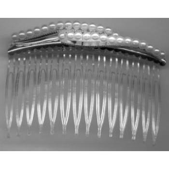 Faux Pearl Hair Comb - Silver Colored