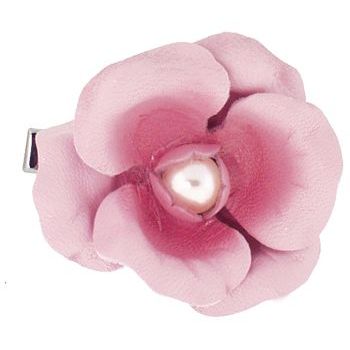 Medusa's Heirlooms - Small Leather & Pearl Rose Pony Clamp - Pink (1)