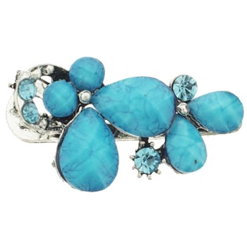 SOHO BEAT - French Fashionista - Moonstone and Crystal Double Flower Claw Clip - Tantalizing Turquoise (1)