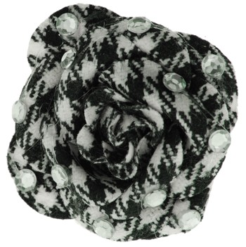 SOHO BEAT - Crystal Avenue - Ivy League - Flowering Plaid Brooch Pin with Crystals - Houndstooth