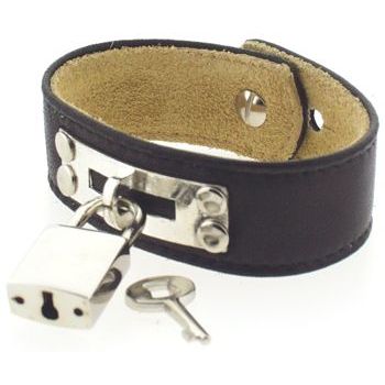 Sparkling Sage - Leather Cuff Bracelet - Black with Silver Padlock/Key