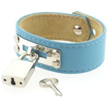 Sparkling Sage - Leather Cuff Bracelet - Turquoise with Silver Padlock/Key