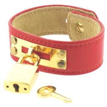 Karen Marie - Leather Cuff Bracelet - Orange with Gold Padlock/Key