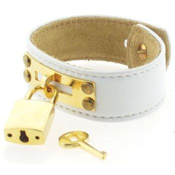 Sparkling Sage - Leather Cuff Bracelet - White with Gold Padlock/Key