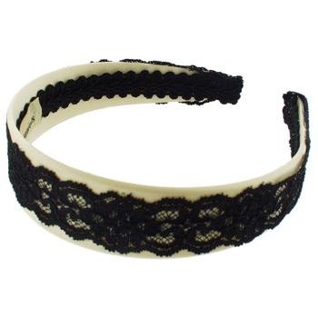 Susan Daniels - Headband - 1 1/4inch - Cream Satin w/Black Lace (1)