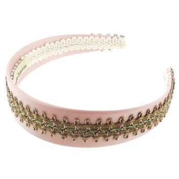 Susan Daniels - Headband - 1 3/8inch - Dusty Pink Satin w/ Gold trim