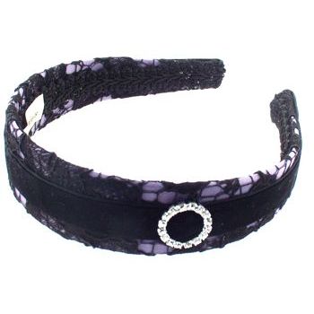 Susan Daniels - Headband - 1 1/2inch - Lavender Satin & Black Lace w/ Rhinestone Buckle