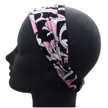 Susan Daniels - Pucci Inspired Soft Headband - Pleated - Black & Pink Swirl (1)