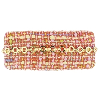 Susan Daniels - Plaid Barrette - Peach Plaid Boucle w/Chain (1)