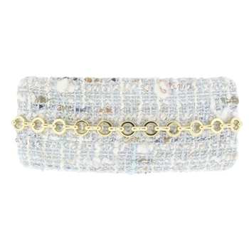 Susan Daniels - Plaid Barrette - Light Blue Boucle w/Gold Circle Chain (1)