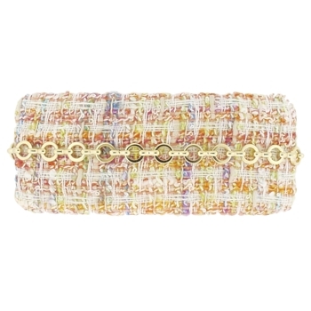 Susan Daniels - Plaid Barrette - Light Cream Boucle w/Gold Circle Chain (1)