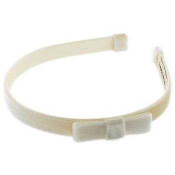 Susan Daniels - Headband - 1/2inch Shiny Velvet - Cream w/Bow (1)