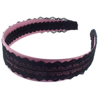 Susan Daniels - Headband - Pink Satin Headband w/Black Lace (1)