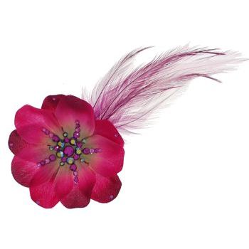 Michelle Roy - Medium Pansy - Fuschsia w/Fuschsia Pink Swarovski Center & Feather