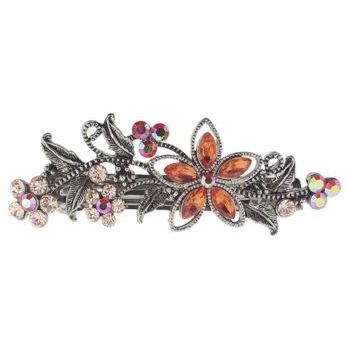 Karen Marie - Large Crystal Flower & Foliage Barrette - Orange