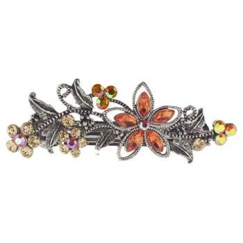 Karen Marie - Large Crystal Flower & Foliage Barrette - Topaz