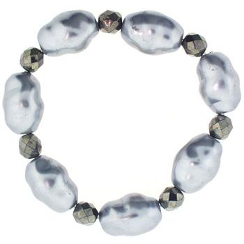 Yochi - Freshwater Pearl Inspired Stretch Bracelet (1) Gray