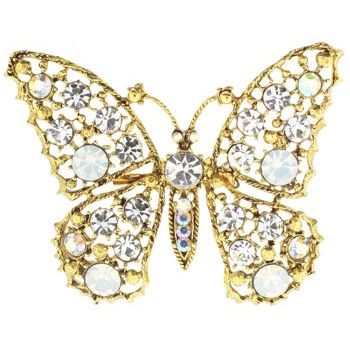 Yochi - Butterfly Brooch Pin - White & White AB Swarovski (1)