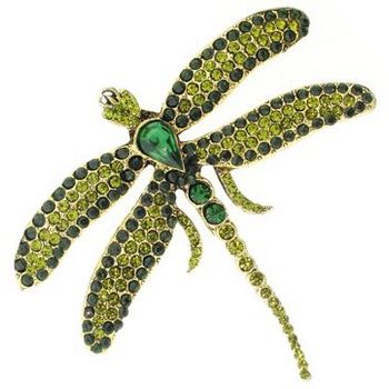 Yochi - Dragonfly Brooch Pin - Green & Green AB Swarovski (1)