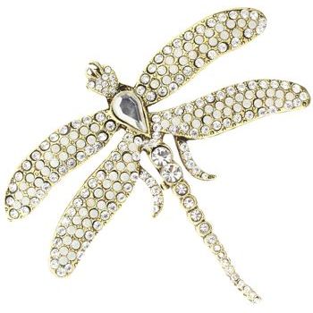 Yochi - Dragonfly Brooch Pin - White & White AB Swarovski (1)